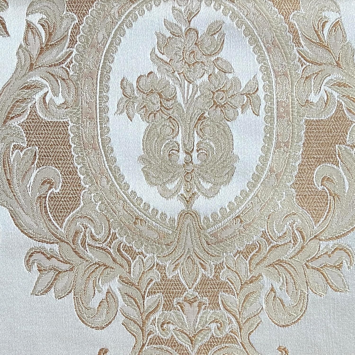 Luxurious Woven Jacquard Damask Heavy Furnishing Fabric for Upholstery, Sofa, Chair, Cushion Covers, Head Board - Width 54 inches - Fabric by The Yard (Cream)