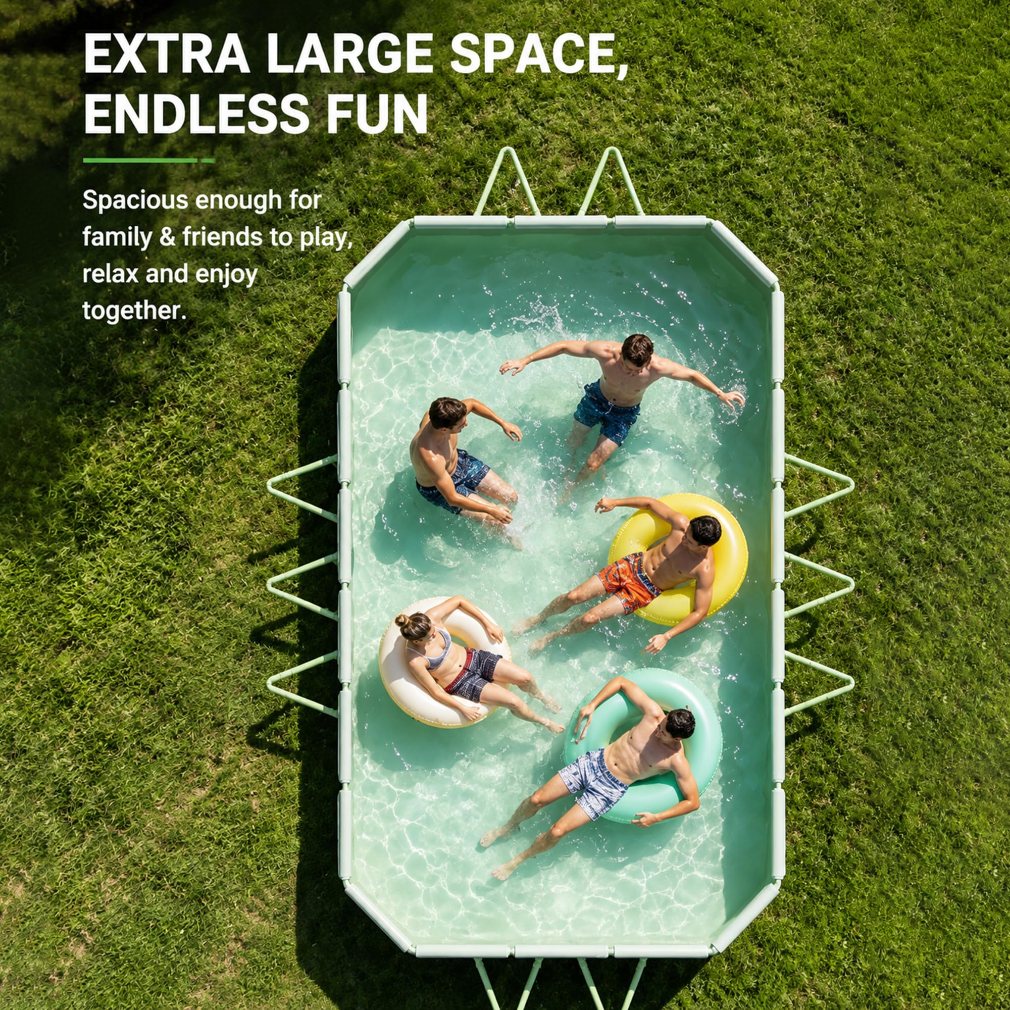 Piscina Elevada Plegable Grande para Niños y Adultos | Piscina Familiar Rectangular No Inflable con Soportes Laterales(green,122in/310cm)