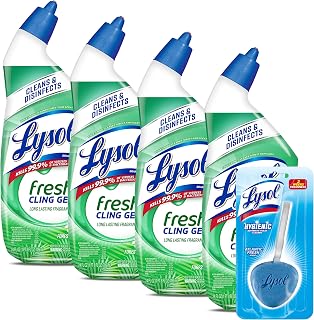 Lysol Toilet Bowl Cleaner Gel, For Cleaning and Disinfecting, Stain Removal, Forest Rain Scent, 24 Oz (Pack of 4) - With 1ct Auto In-The-Bowl Toilet Cleaner, Ocean Fresh