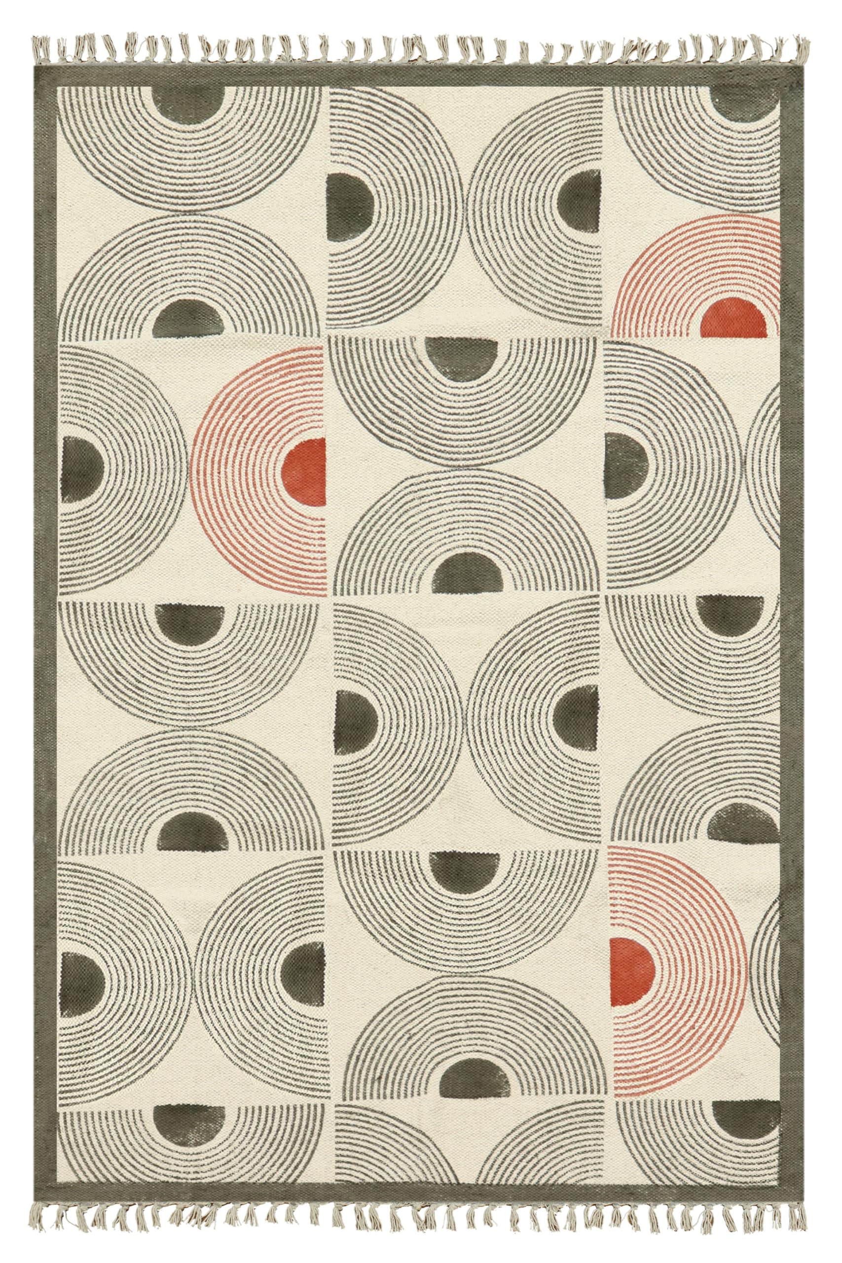 Tapis en coton vert et orange 152x243 cm pour salon et extérieur