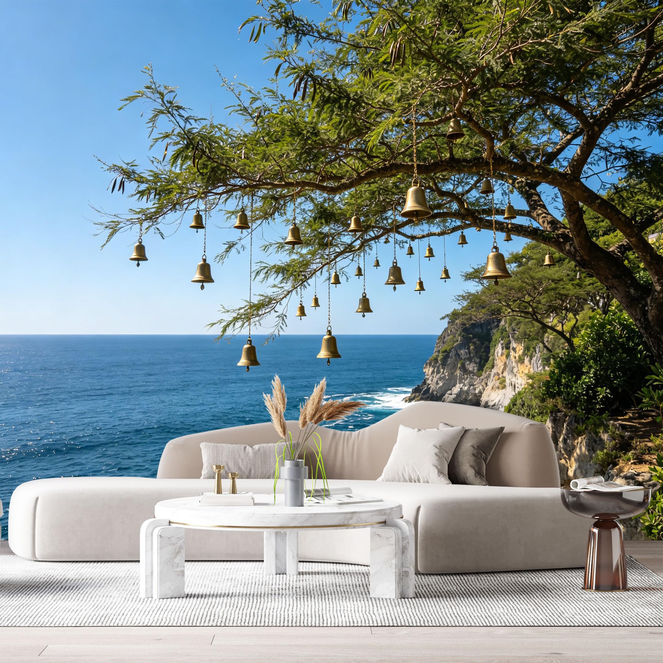 Custom Size Wall Murals Coastal Ocean Marine Landscape Hanging Bells Tree SelfAdhesive Wall Fabric Removable Large Wallpaper for Photo Living Room Interior Decor
