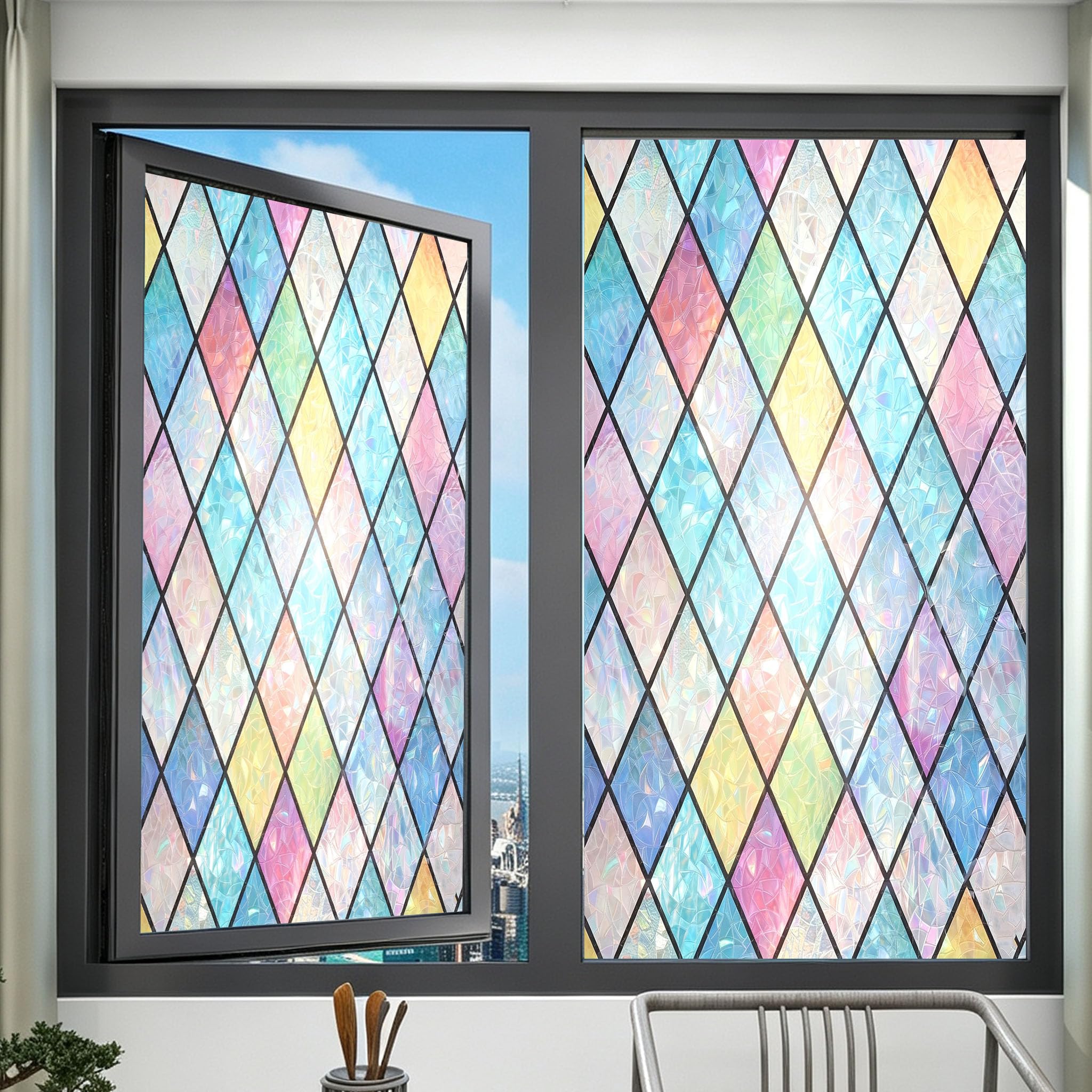 Pellicola per Finestre 120 x 925 cm Durevole, Riutilizzabile e Rimovibile, Anti-Uv Film Satinato Riposizionabile Senza Colla Adatto per Camere da Letto, Cucine, Soggiorni, griglia cristallo
