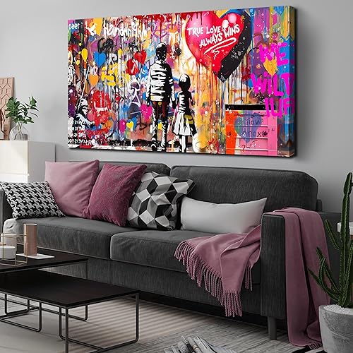 Graffiti Canvas Wall Art For Living Room Large Colorful Wall Art For Office Banksy Wall Decor Teen Bedroom Size 29 x 58 Inch