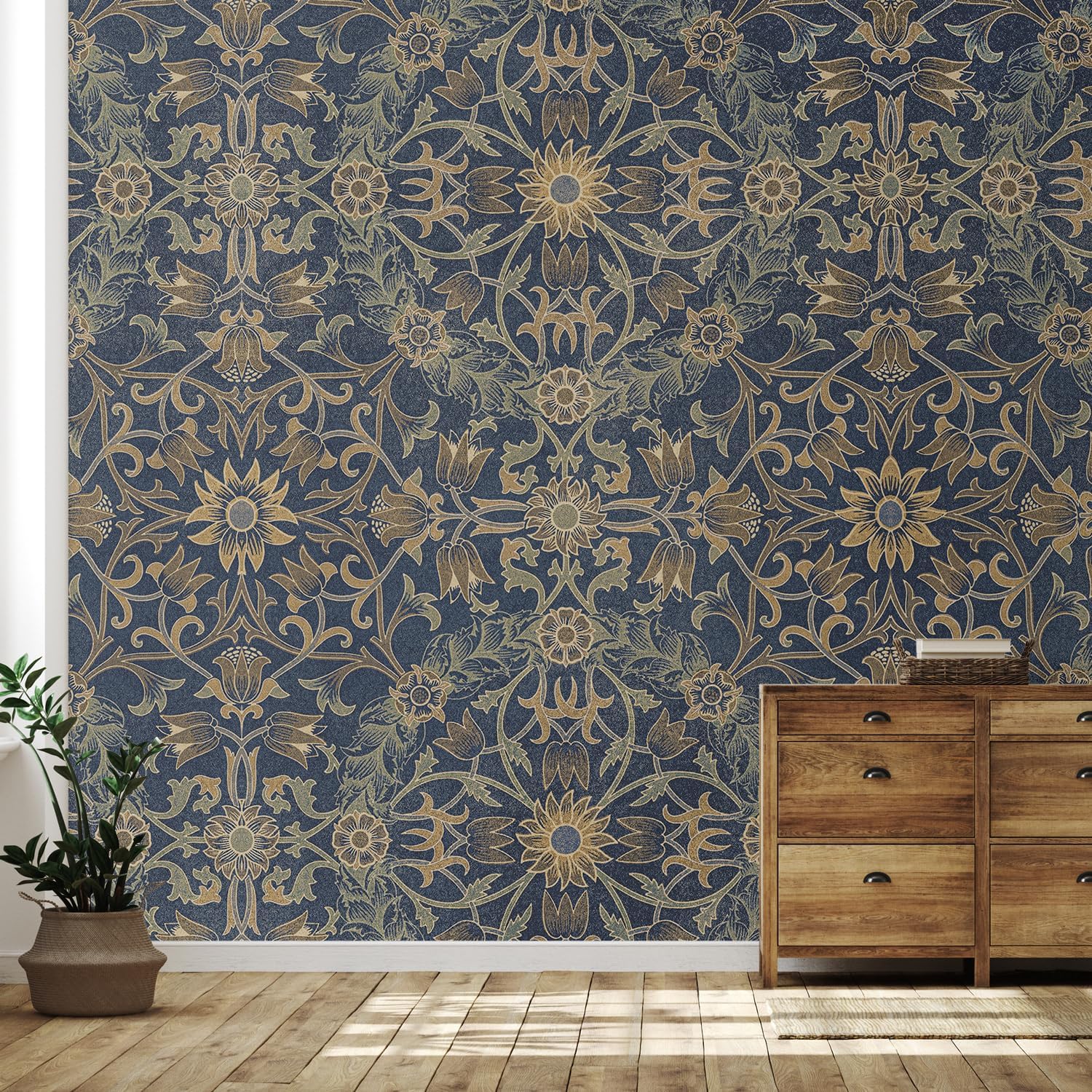 SIGNFORD Wall Mural Elegant Golden Accents on Navy Blue