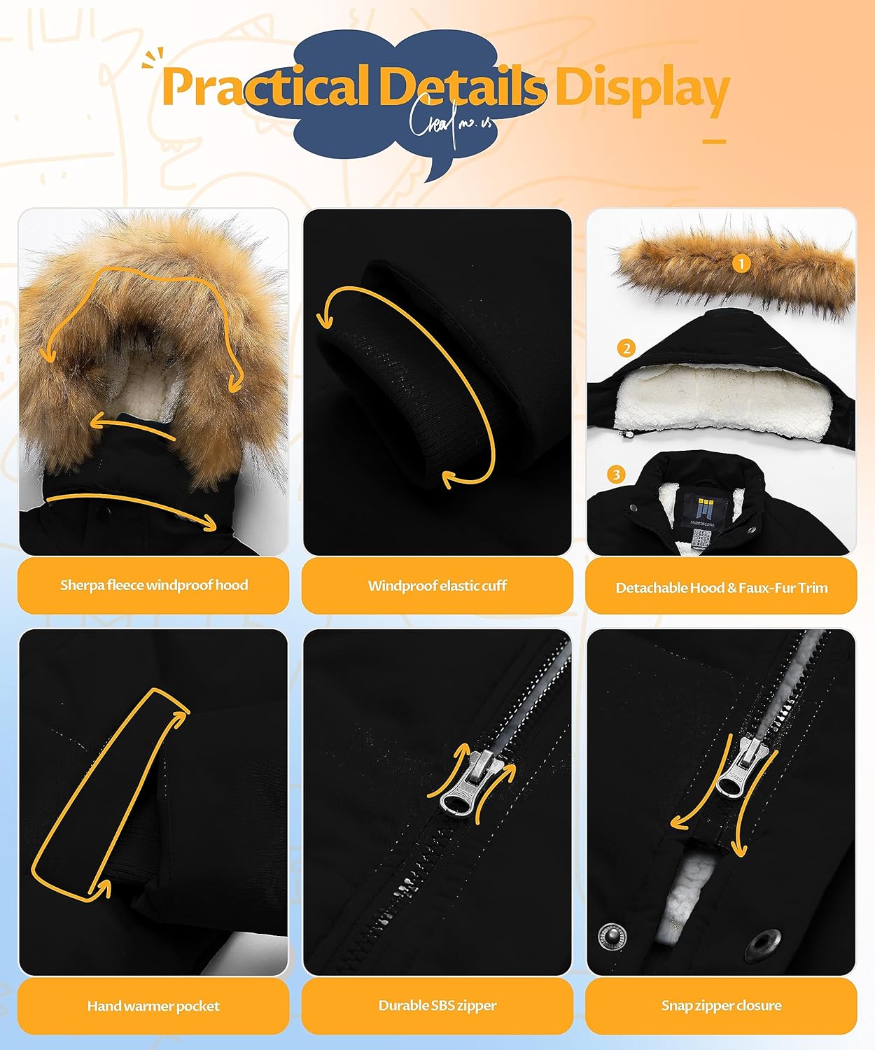 CREATMO US Boy's Sherpa Long Parka Winter Coat Thicken Water Repellent Puffer Jacket With Removable Faux Fur Hood - Image 6