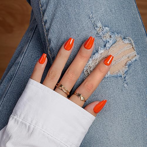 KQueenest Neon Orange Press On Nails Short - Acrylic Press