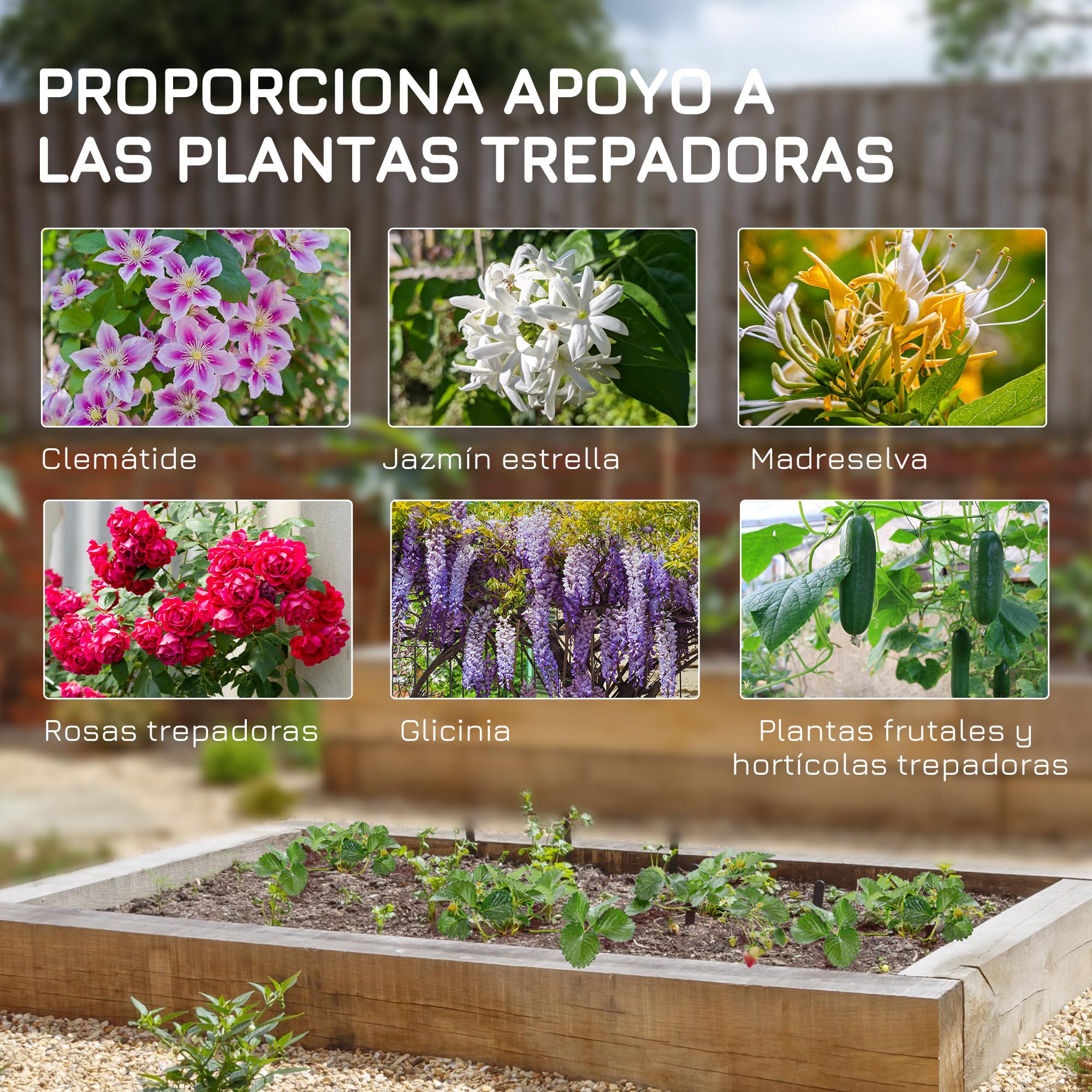 Outsunny Juego de 2 Enrejados de Jardín, Soportes para Plantas Trepadoras con Marco de Acero, para Frutas, Verduras, Flores, Decoración Exterior para Patio, Terraza, 50x180 cm, Negro