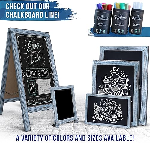 Vista 142 de Pizarra rústica vintage de madera gris con marco en A, pizarra para acera, tamaño grande, 40 x 20 pulgadas, tablero de sándwich resistente, tablero