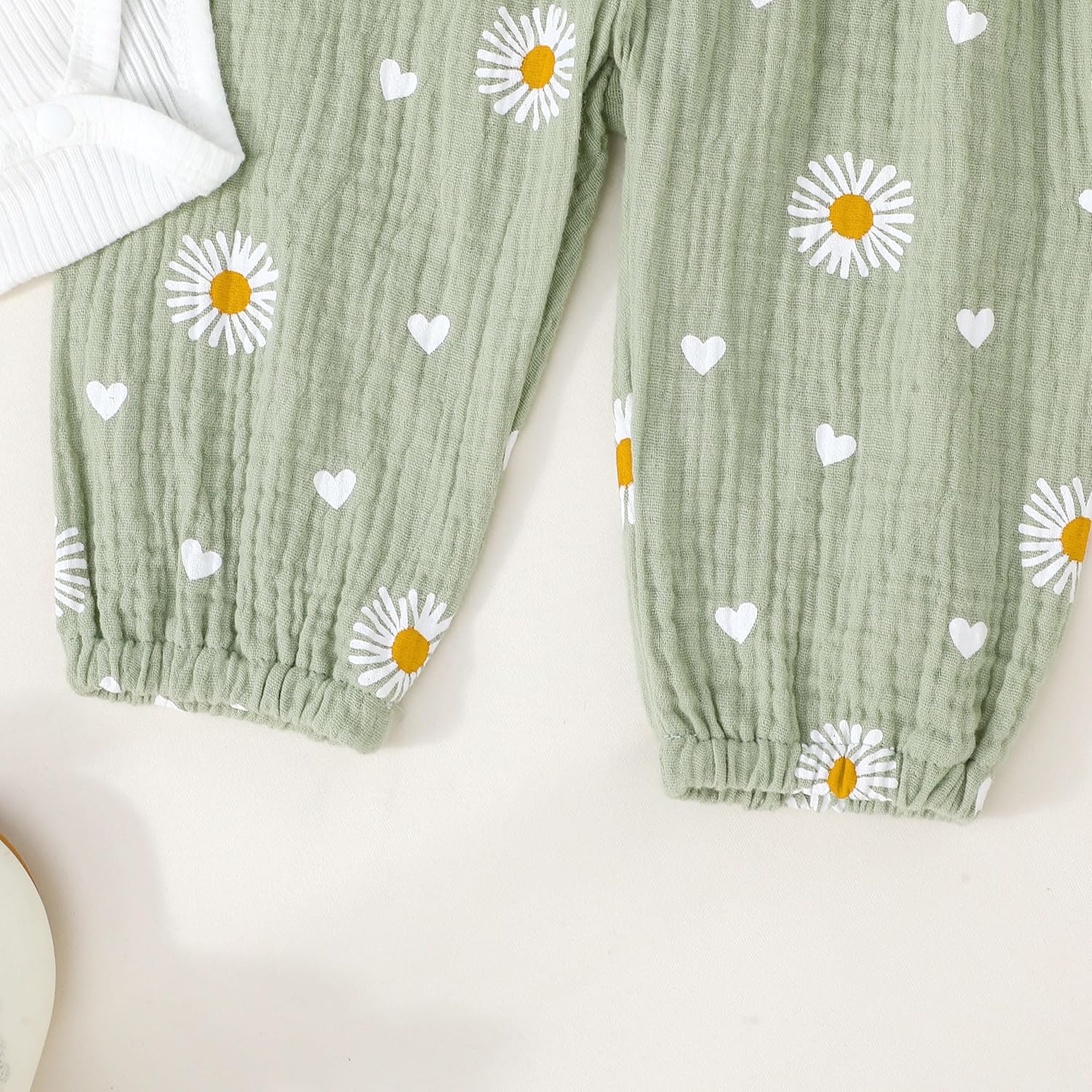 Newborn Baby Girl Clothes Ribbed Knit Romper Heart Daisy Print Pants for 0 3 6 12 18 24 Months Girl Outfits - Image 7