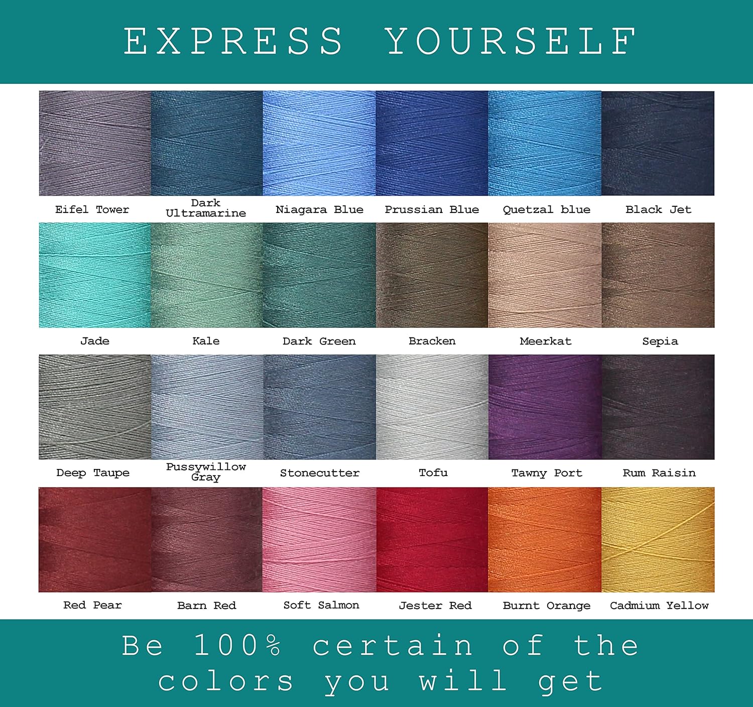 Bundle 48 Polyester Sewing Threads for Sewing Machine, Hand Stitching, Quilting - 1000 yds Per Spool - 44 Thread Colors Plus 2 Black & 2 White