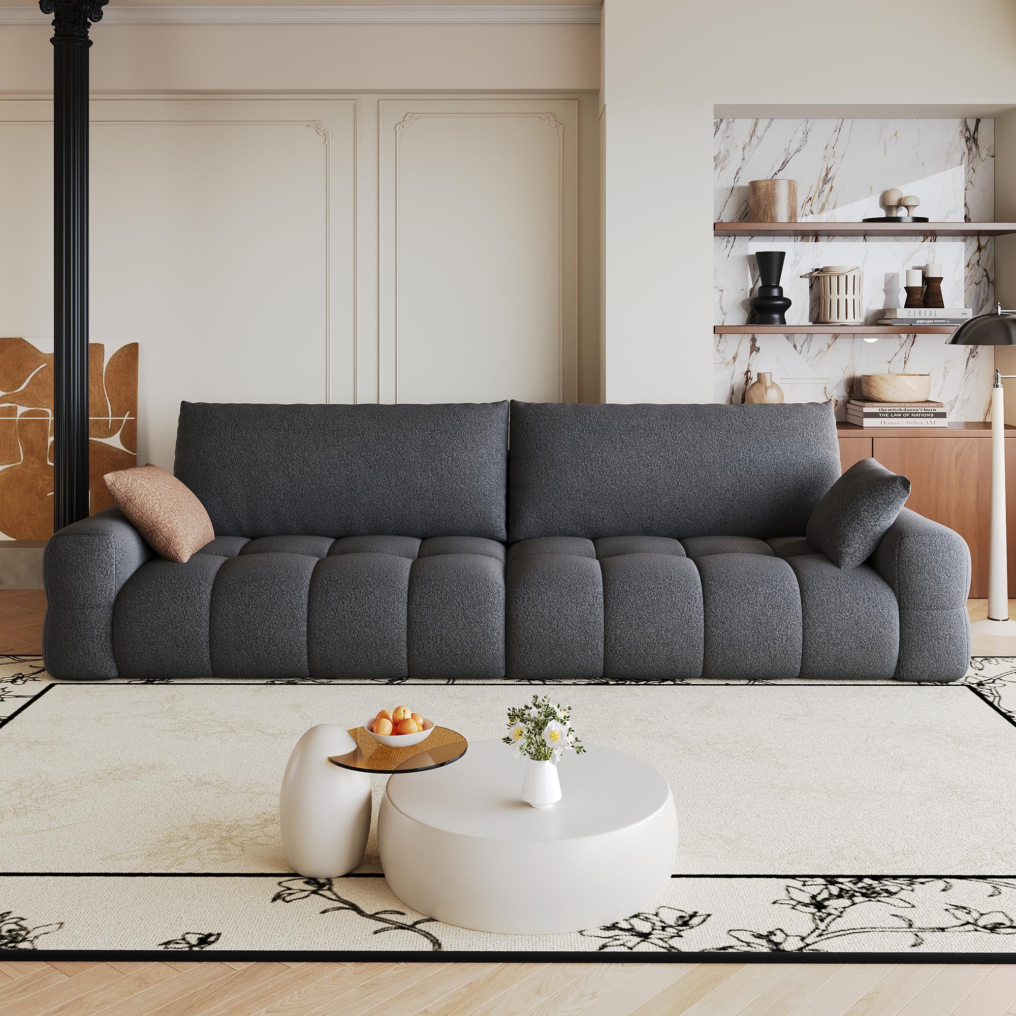 Canapé Modulaire 260x105x86 cm en Mousse Compressée, Canapé Sans Cadre et Sans Montage, Tissu Confortable à Assise Profonde, 4 Places, Idéal pour Salon, Chambre et Appartement, Design Moderne