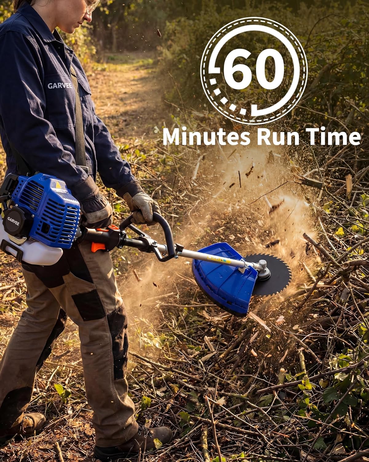 Heavy Duty 43CC 3-in-1 Gas String Trimmer, Blue Gas Powered Weed Eater with 1 String Head & 2 Blades, Carbon Steel & Nylon Grass Trimmer for Lawn, Brush & Weed Cutting