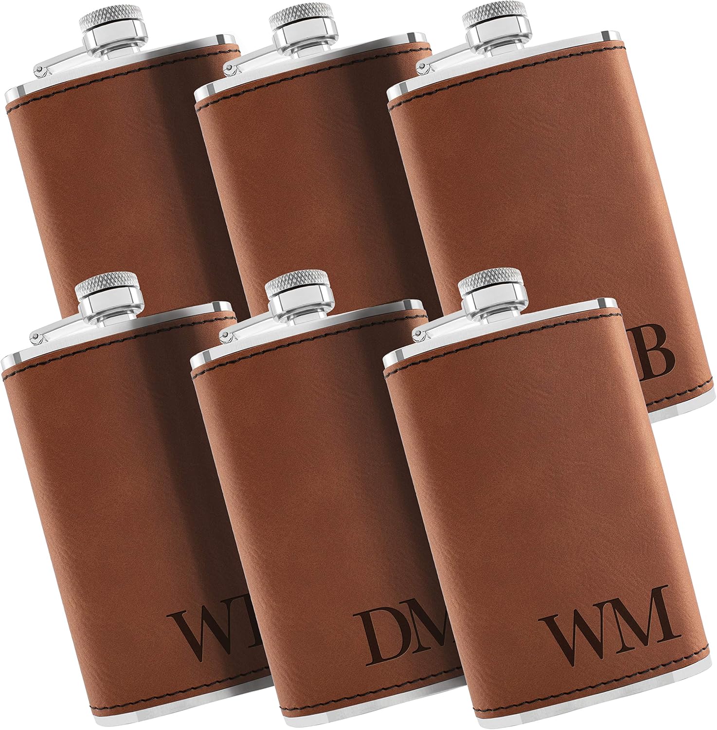 Groomsmen Gifts Set of 6, Personalized Hip Flasks, Groomsmen Proposal, 6 Oz Engraved Leatherette Flasks for Men, Best Man Gifts for Wedding, Groomsmen Gifts for Wedding - Chestnut #3