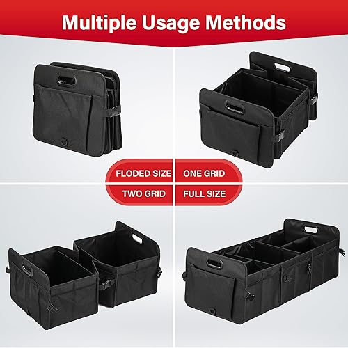 Miniatura 3 de Simple Deluxe Organizador de maletero de automóvil, almacenamiento plegable de múltiples compartimentos, antideslizante, poliéster Oxford 600D