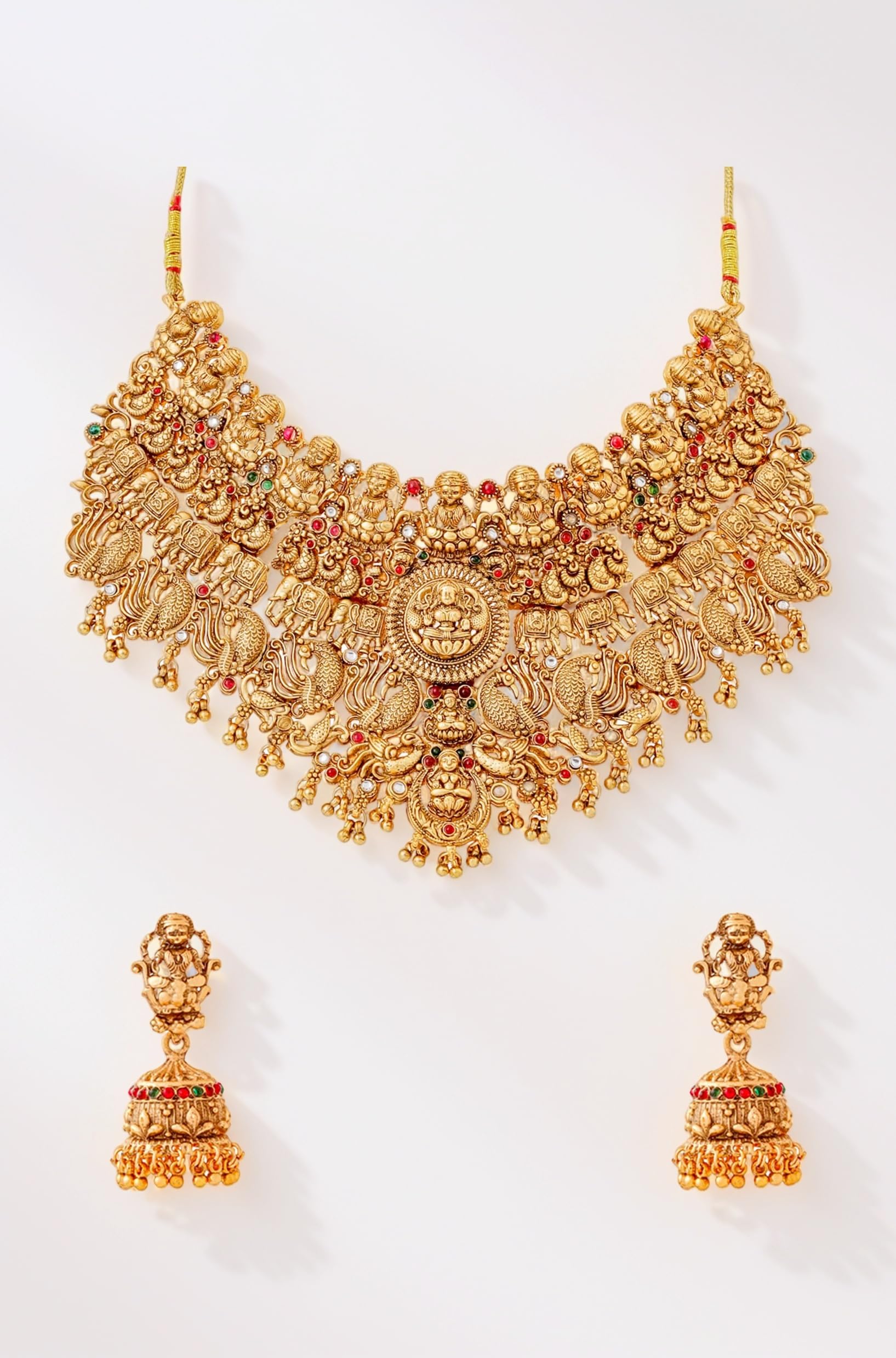 Jewellery Set for Women and Girls Golden Temple Jewellery Set Traditional | Gold Plated Choker Necklace Set | Antique Jewellery Birthday Gift for Girls & Women Anniversary Gift for Wife