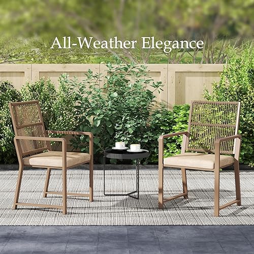 Miniatura 7 de Sillas de comedor de aluminio para patio al aire libre  Silla de vid de cuerda de imitación, diseño ergonómico de respaldo, cojín de asiento