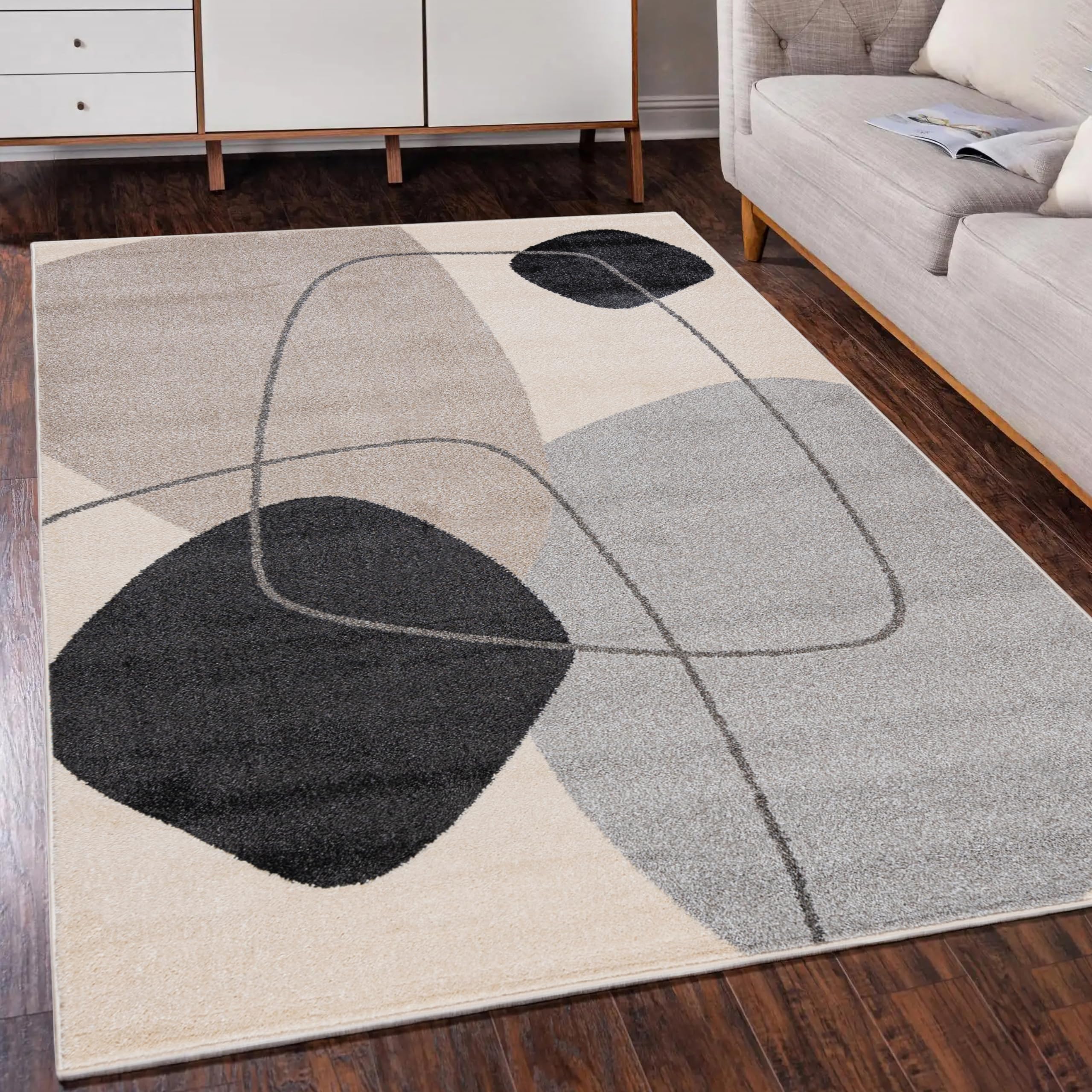 Mazovia Alfombra Moderno Geométrico - Diseño Moderno de Salón Pelo Corto - Alfombras Diseño Minimalista - Alfombra de Matrimonio, Dormitorio - Oeko-Tex - Beige Gris 140 x 200 cm