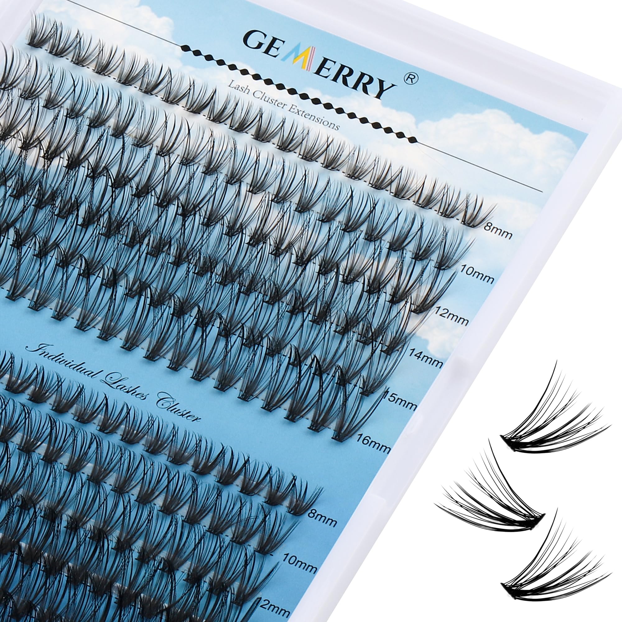 Lash Clusters 240pcs GEMERRY Individual Lashes 0.07mm 20P+30P D Curl Mix 8-16mm Cluster Lashes Natural Soft Mixed Tray Eyelash Clusters DIY Eyelash Extensions