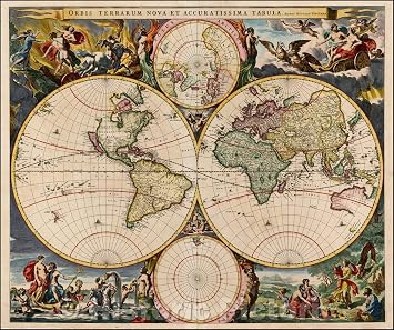World Map by N. Visscher 1658 - Historical Map Print - 53in x 44in