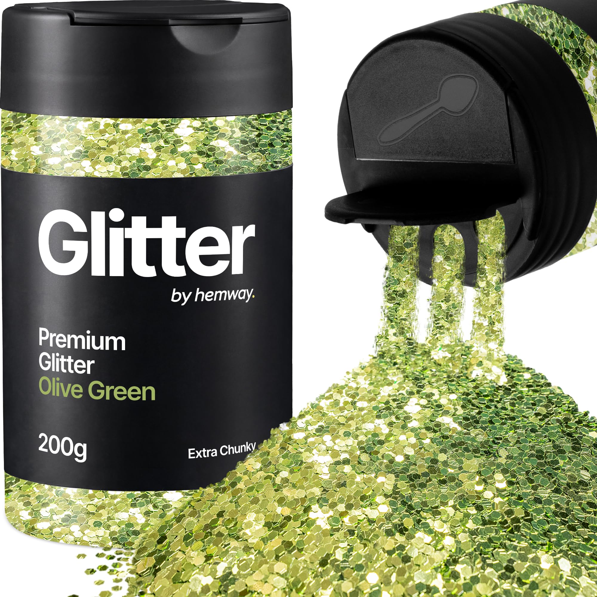 Hemway Olive Green Glitter Shaker, 200g Extra Chunky Glitter for Crafts Metallic Flake Sequins for Resin & Epoxy Crafts for Decorating, Halloween, Christmas, Nail, Face, Art