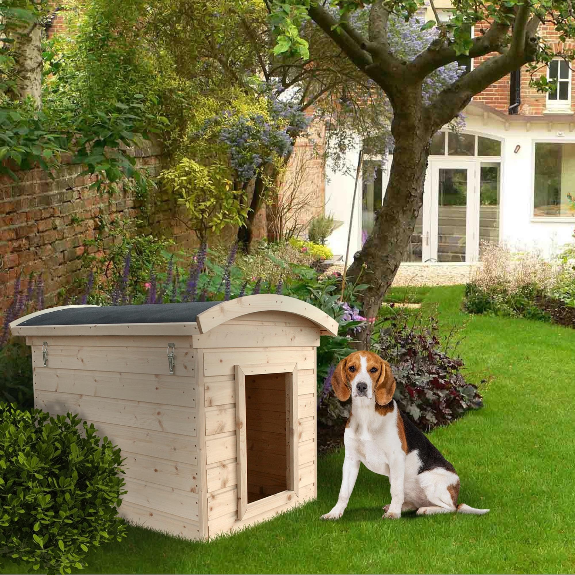 Niche pour Chien Exterieur en Bois - Maison Chien de Petit Race, Toit étanche, 87 x 102 x H84 cm, Taille S - Cabane Chien TIMBELA M405-1