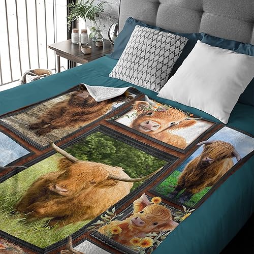 Miniatura 3 de Manta de vaca de las Highland para niños, manta de vaca floral para niñas, bonita manta de vaca de las tierras altas, esponjosa, acogedora, suave,