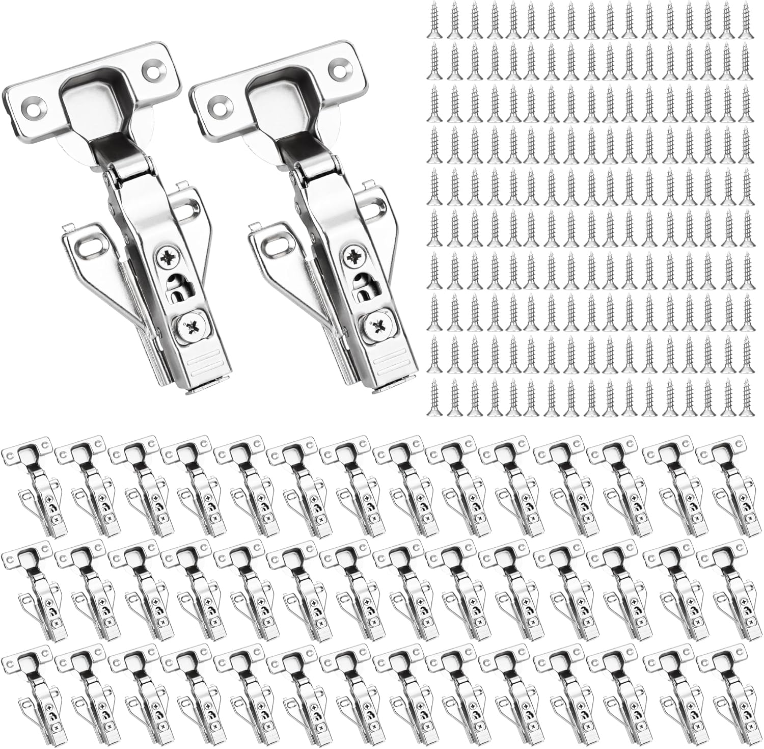 50 Pack 1/2'' Overlay Soft Close Cabinet Hinges – 105° 3D Adjustable Clip-On Concealed Cupboard Hinges for Kitchen Cabinet Doors, Hidden Cabinet Door Hinges with Screws