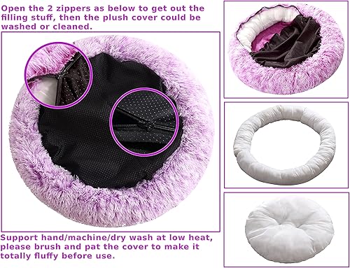 Miniatura 10 de Cama calmante en forma de dona, cojín redondo de 39 pulgadas con funda extraíble lavable, piel sintética antiansiedad, cama mullida y cómoda para