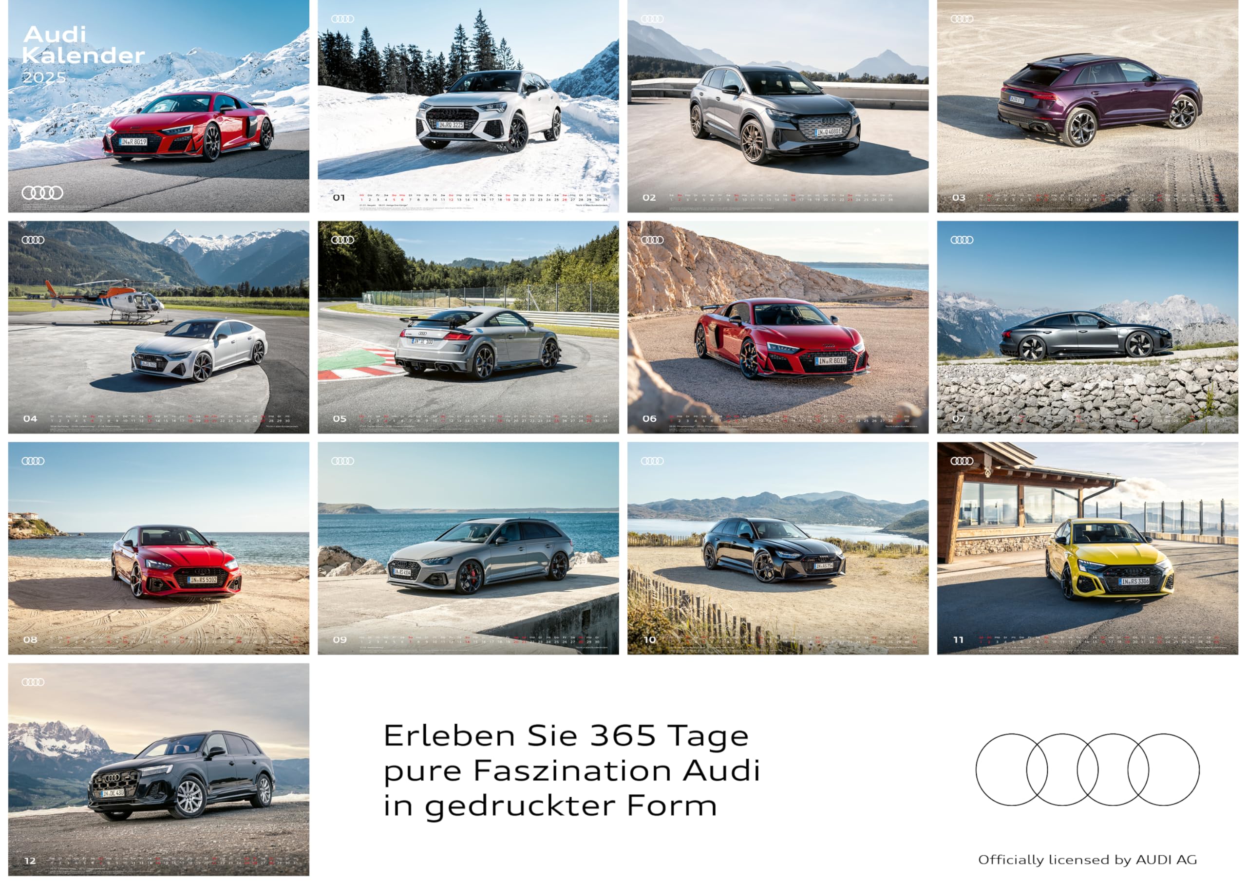 Audi Kalender 2025 DIN A2 60x42cm // Officially licensed by AUDI AG // TTRS RS3 RS4 RS5 RS6 RS7 R8 RSQ8 etron/Audi Sport/Premium Wandkalender