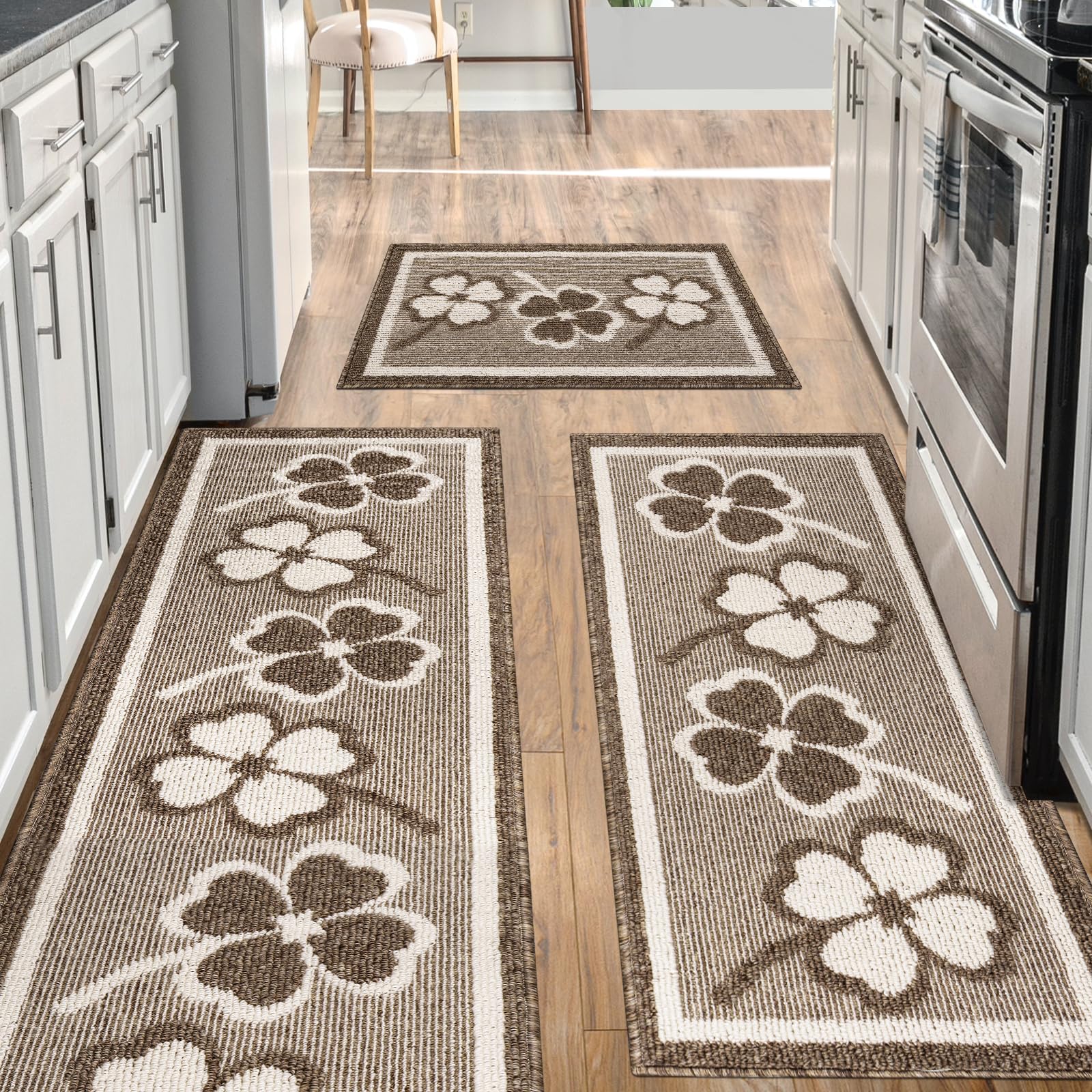 LTKOUGFAM Kitchen Rugs Sets 3 PCS Non Slip Kitchen mats for Floor,Washable Kitchen Runner Rug,Super Absorbent Kitchen mats for Kitchen,Bathroom,Floor,