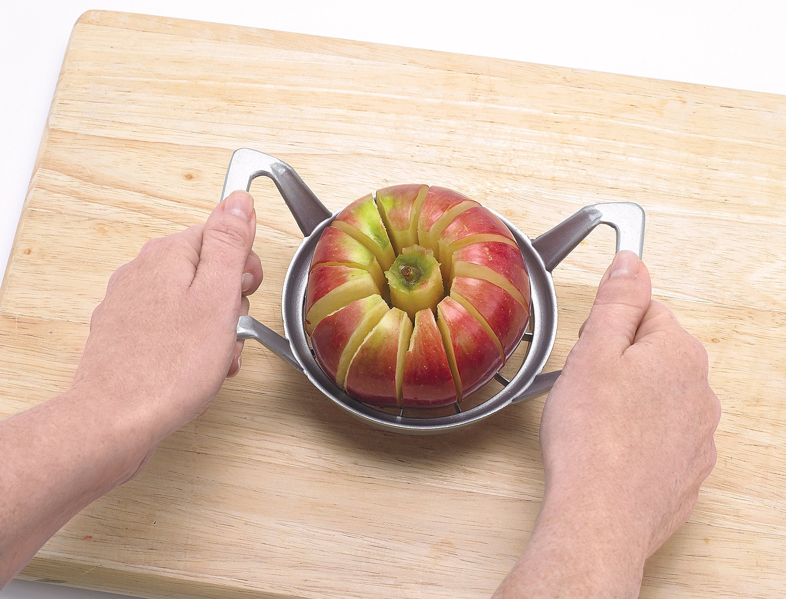 Mrs. Anderson's Back-Apfel- und Kartoffelschäler, Entkerner und Schneider mit Saugfuß, rot 12-teiliger Apfelentkerner Cuts 12 Thin Wedges Antihaftbeschichteter Edelstahl.