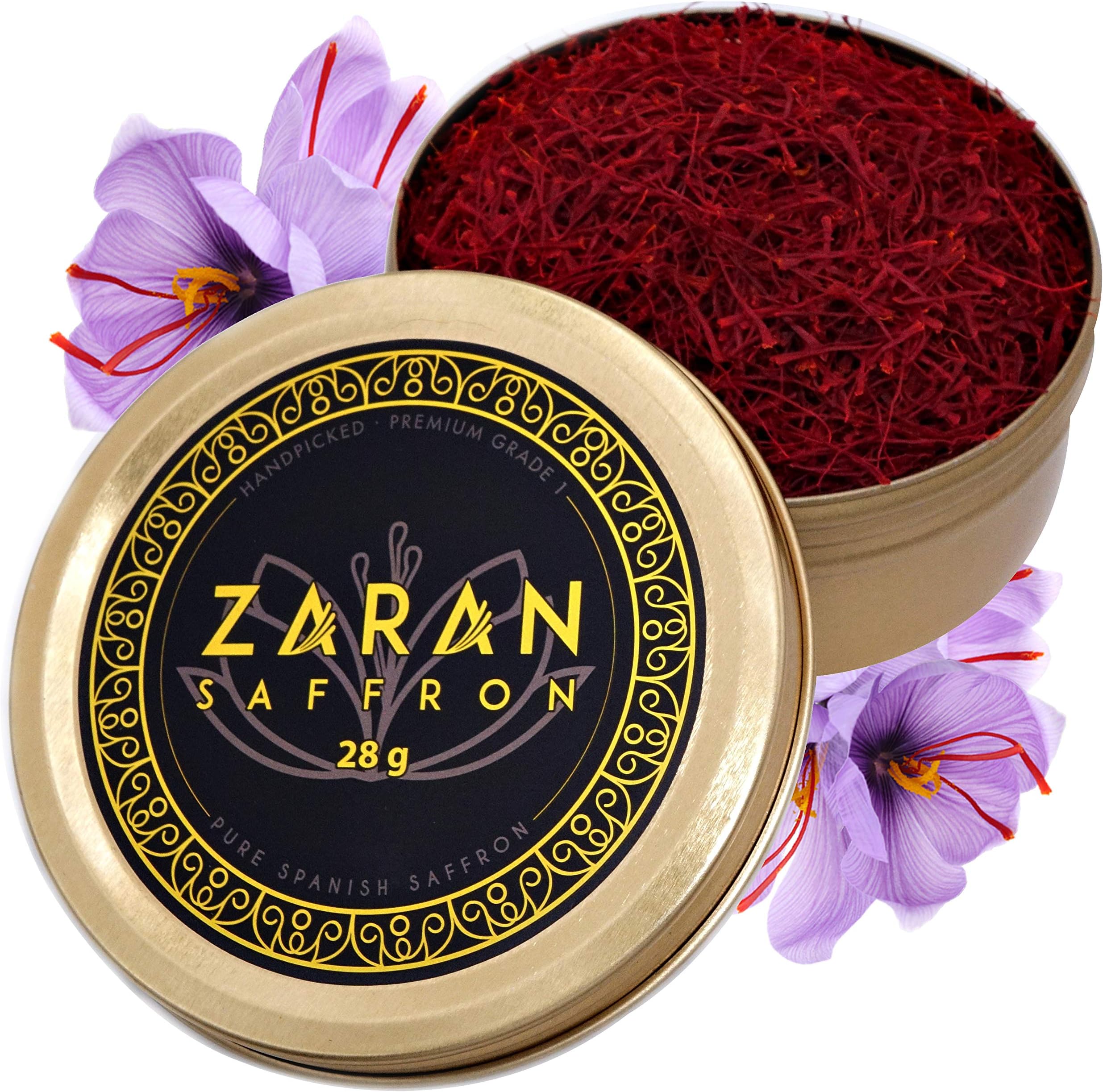 Zaran Saffron, Superior Saffron Threads (Premium) All-Red Saffron Spice for your Paella, Risotto, Persian Tea, Persian Rice, and Golden Milk) (Spanish (Coupe), 28 Grams)