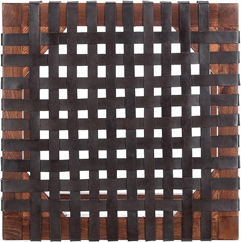 Miniatura 7 de SAFAVIEH Home Capri Taburete de madera y cuero marrón de 27 pulgadas