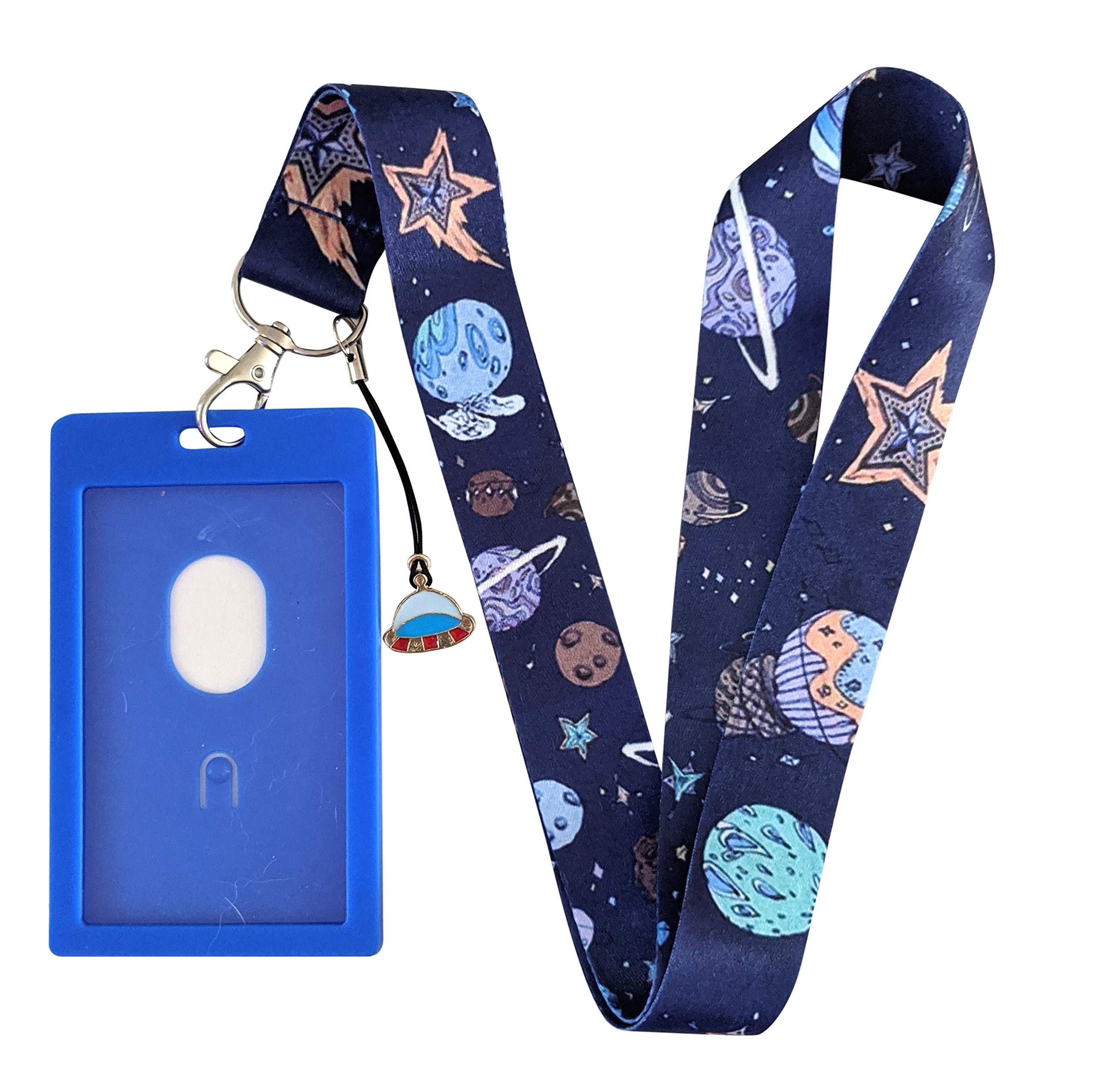Space Print Lanyard w/ID Badge Holder and Charm (Planets and Stars)