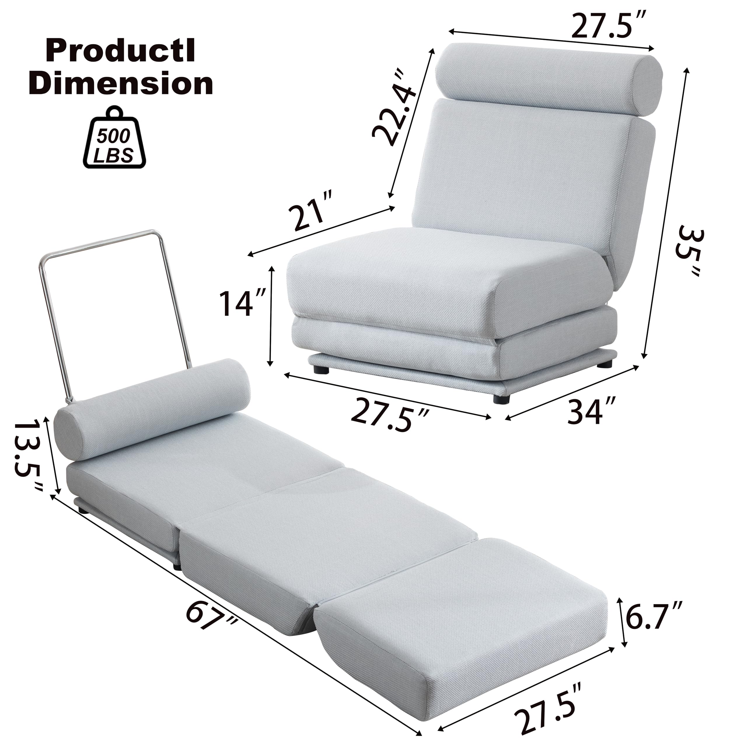 Sedia Letto Pieghevole Convertibile - Divano Da Pavimento Futon Per Adulti, Piccoli Spazi, Colore Marrone - 6