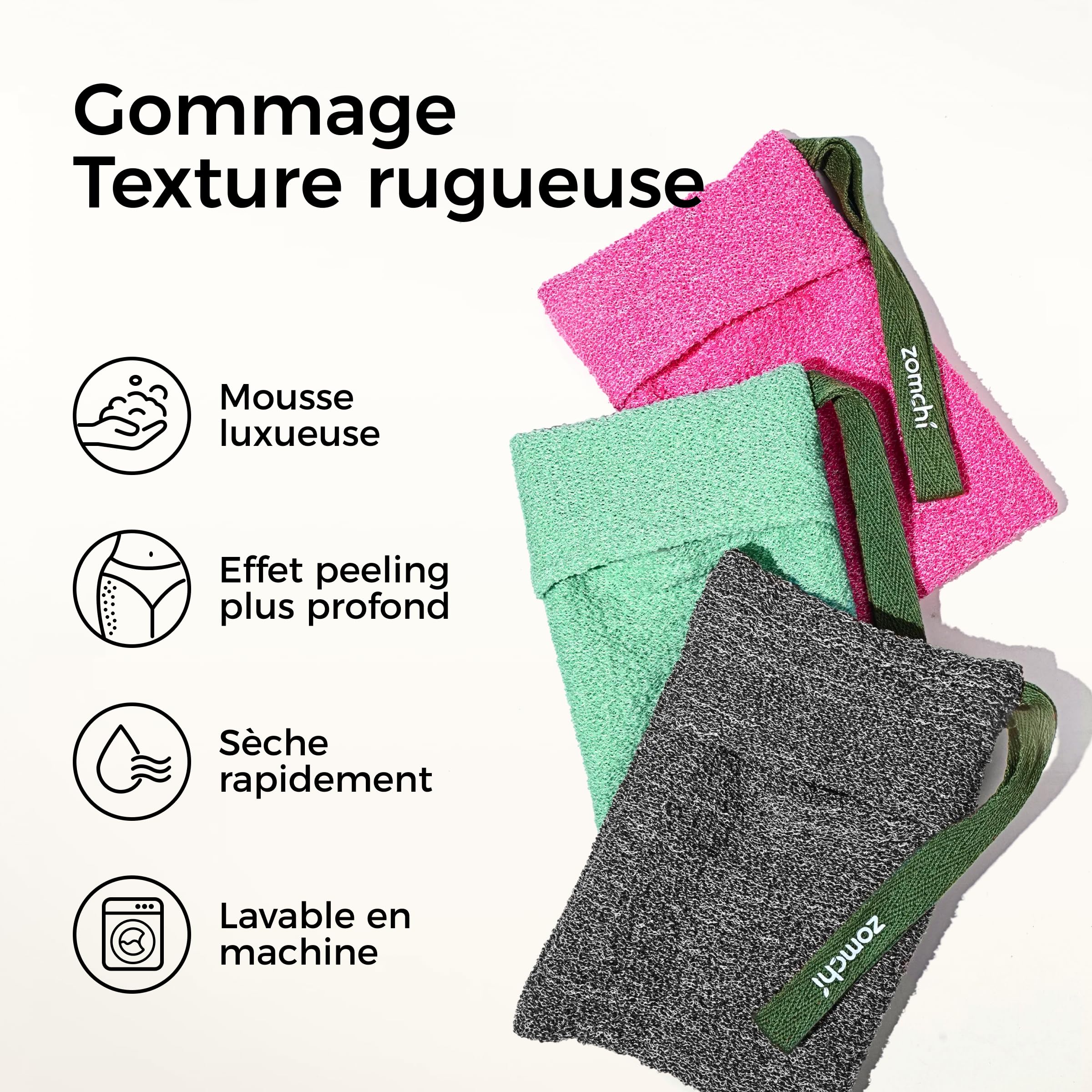 ZOMCHI Lot de 3 Sacs à Savon Exfoliants, éponge Exfoliante pour Le Corps, Porte-Savons pour Savons Solides, Pochettes pour Exfoliation en Profondeur
