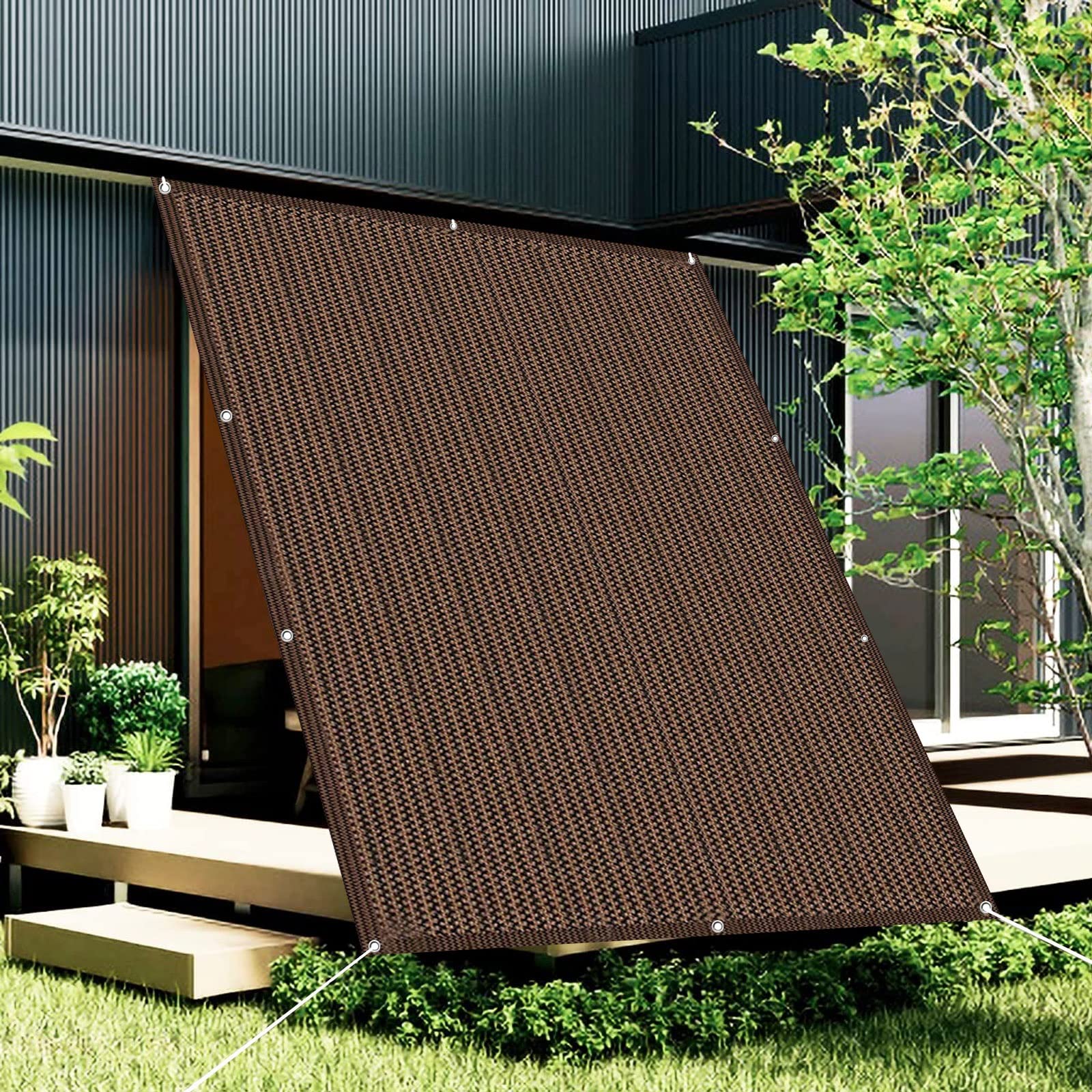Outdoor-Markise, 4 x 8,5 m, UV-beständiges Netzgewebe, 95 % Schattierungsrate, Pergola-Markise für Balkon, Terrasse, Garten, Braun, inkl. Befestigungsseile