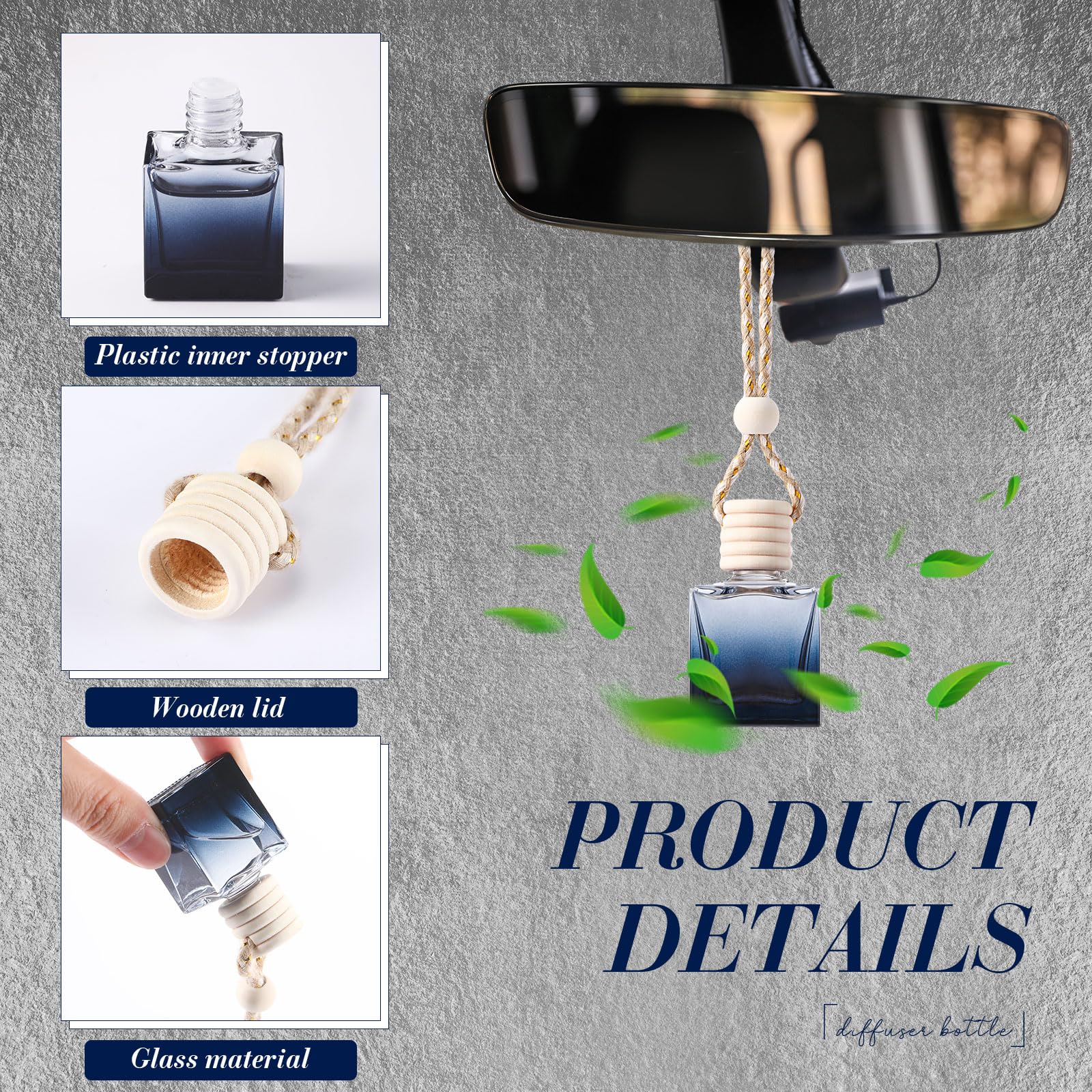 Ambientador colgante para coche, 50 unidades, botellas difusoras de vidrio vacías, botellas de perfume, recargables, ambientador de coche, colgante de aromaterapia, frascos de coche, adornos