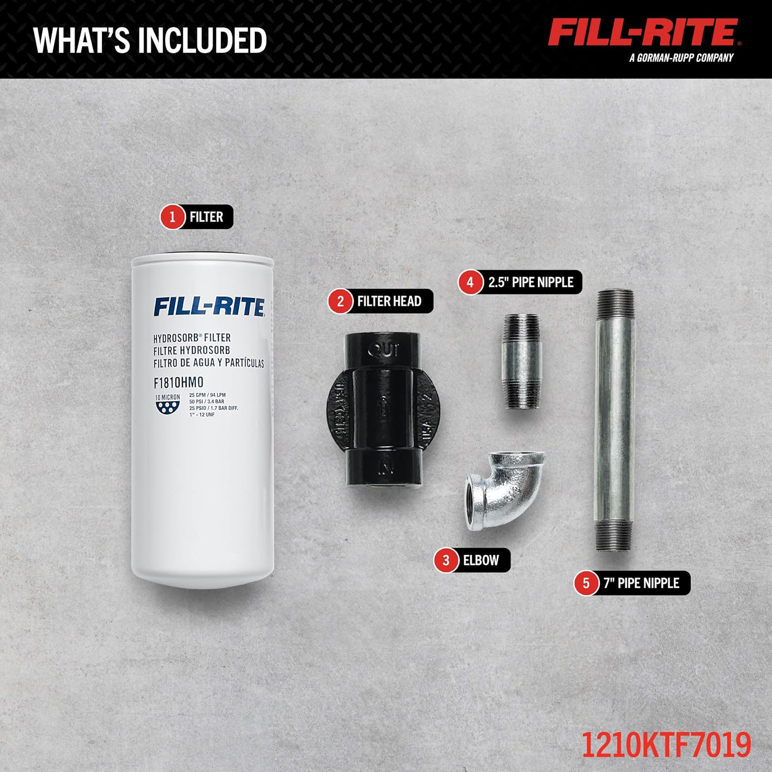 Fill-Rite 1210KTF7019 3/4" 18 GPM (68 LPM) 10 Micron Hydrosorb Fuel Filter with Filter Head Kit