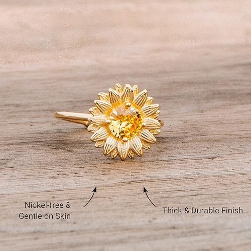 Miniatura 3 de STORYJEWELLERY Anillo de girasol, anillos chapados en oro de 18 quilates para mujer, anillo de flores, anillos de verano, joyería de girasol,