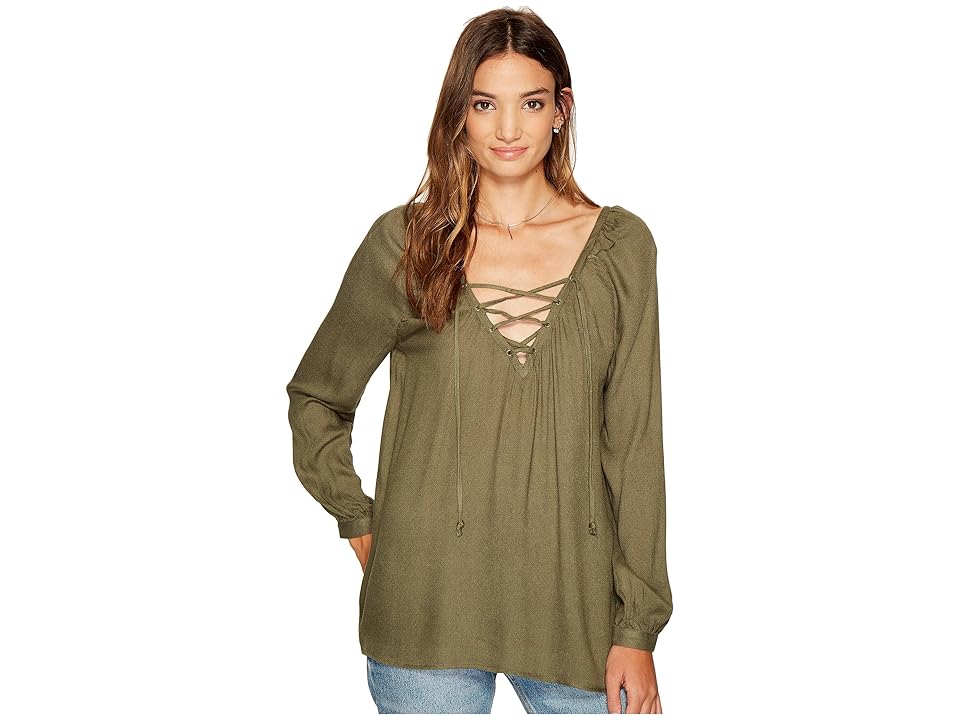 

Jack by BB Dakota Boothe Rayon Crepe Lace-Up Top (Light Olive) Women's Clothing
