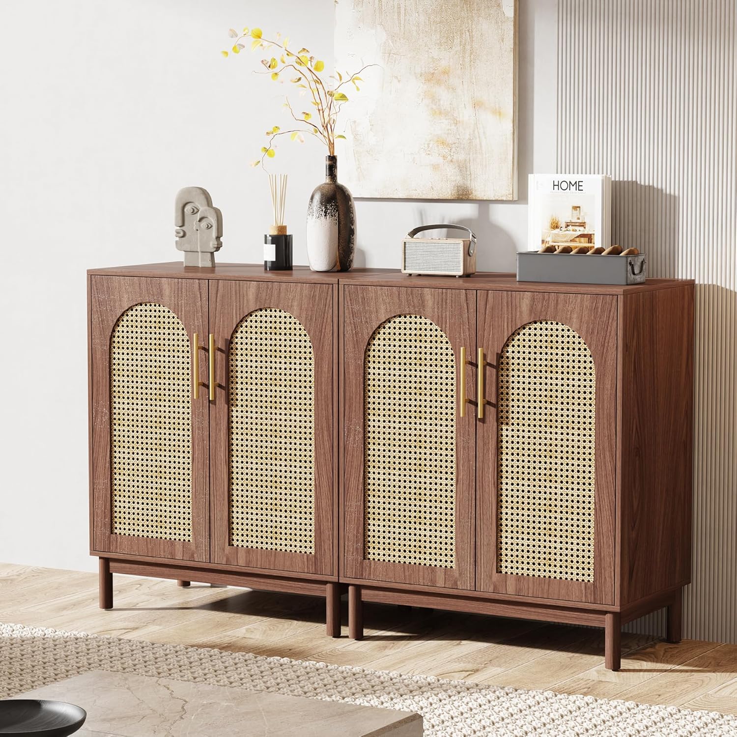 LITTLE TREE Modern Buffet Cabinet with Storage, 59 Inch Kitchen Sideboard Cabinet with 4 Doors, Coffee Bar Cabinet for Dining Room, Living Room | Modern, with Storage, 4 Doors