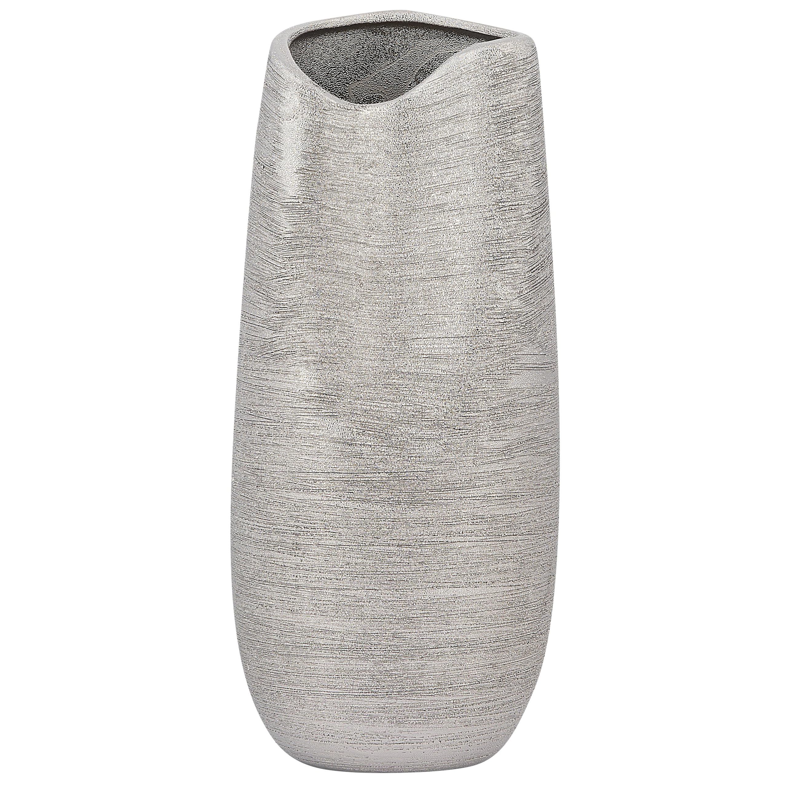 Jarrón decorativo de mesa de gres plateado 32 cm glam