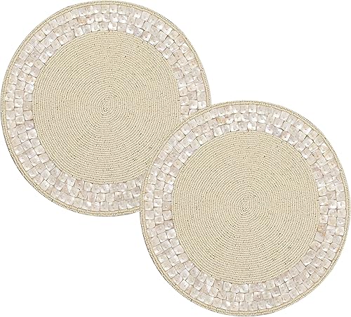 ALPHA Living HOME Manteles individuales redondos con cuentas de 13 pulgadas, hecho a mano, para mesa de comedor, centro de mesa, boda, vacaciones,