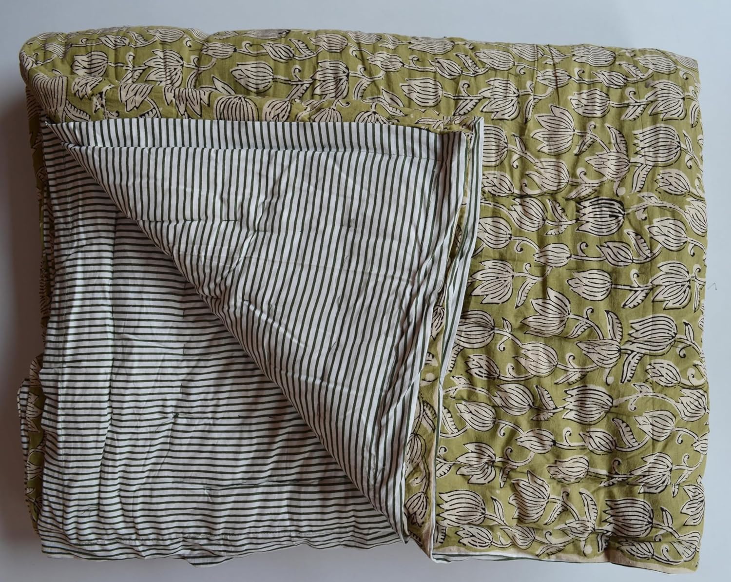 Ethnicfashville Indian Hand Block Printed Quilt Jaipuri Printed Reversible Cotton Quilt Handmade Floral Quilt Jaipuri razai Bedspread Comforter Throw (Double)