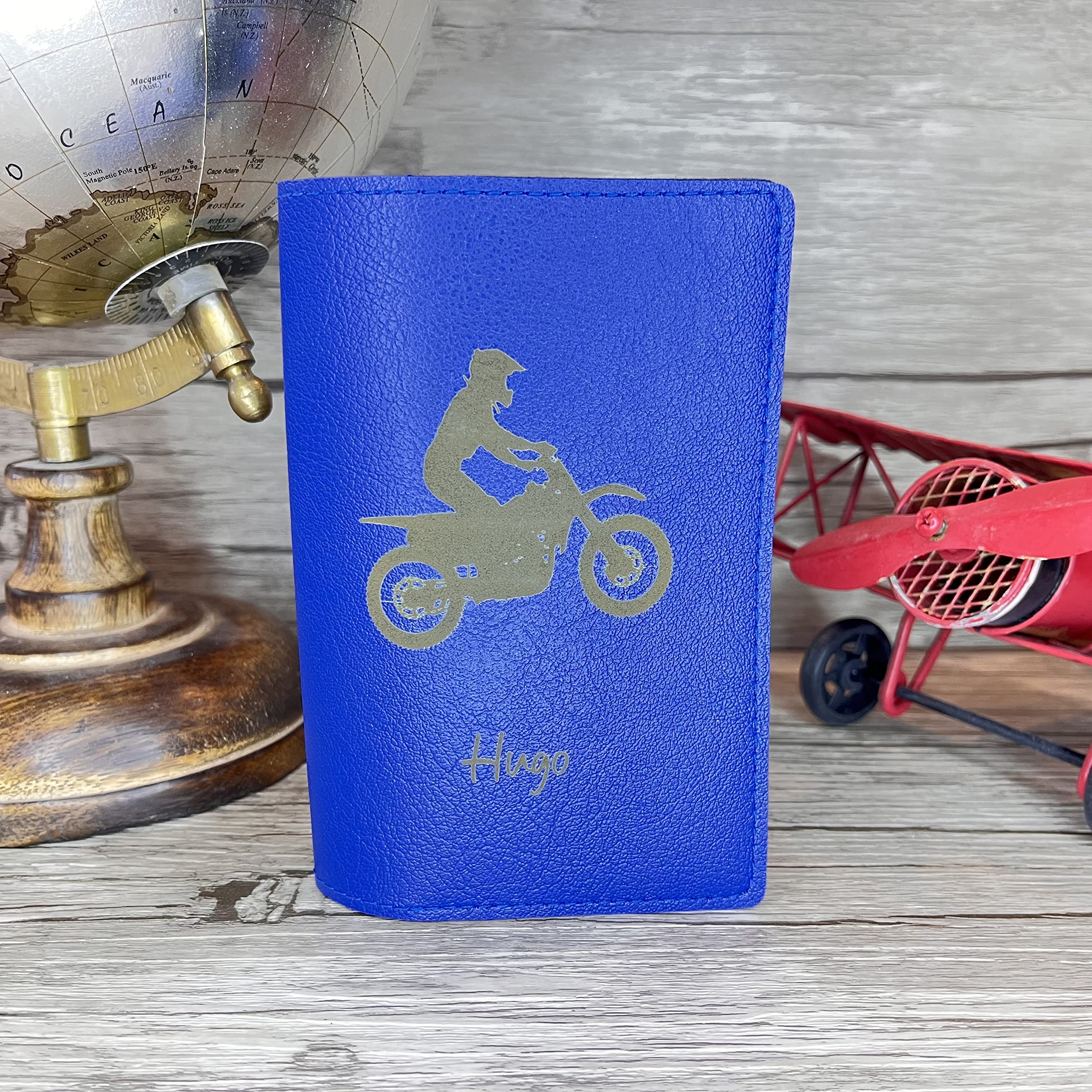 Pochette Carte Grise Personnalisée Bleu, Etui Made in France. Porte Personnalisable. Housse Range Papier Véhicule Assurance et Permis