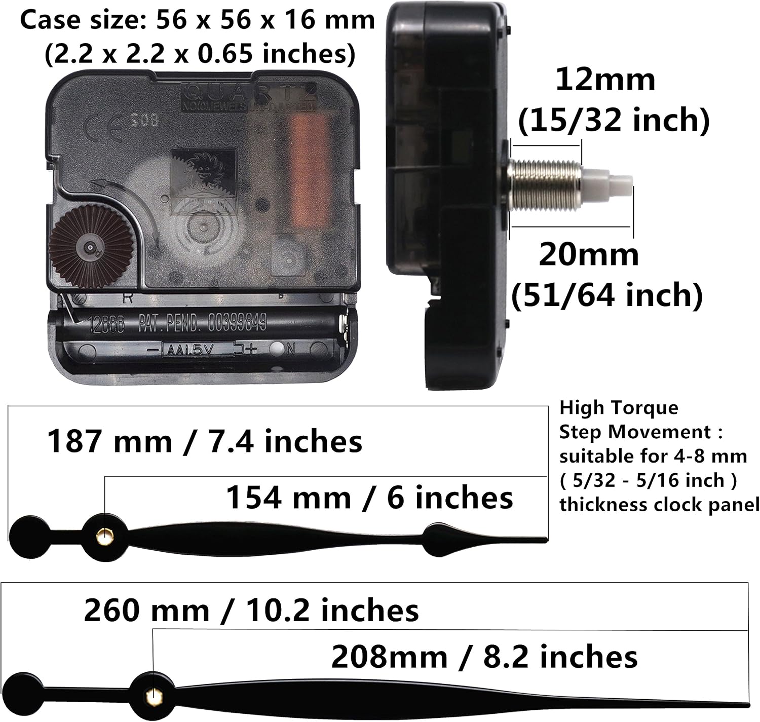 Original Youngtown 12888 High Torque Clock Movement with 2 Hands to Fit Dials Up to 51.5 cm/ 20 Inches in Diameter.