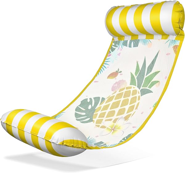 Balinco Amaca galleggiante con rete, gonfiabile, con braccioli, utilizzabile come materassino, lettino relax galleggiante, giocattolo acquatico per bambini e adulti, motivo: ananas, colore: giallo - 1