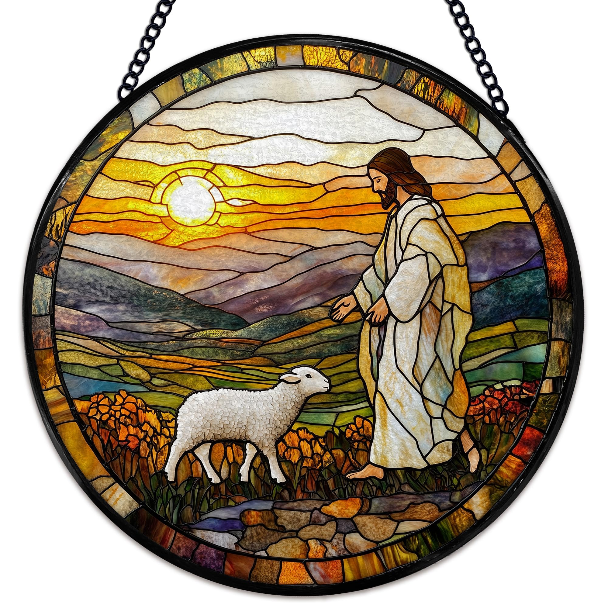 Attrape-soleil d'intérieur en verre teinté Jésus agneau déco murale religieuse 20cm