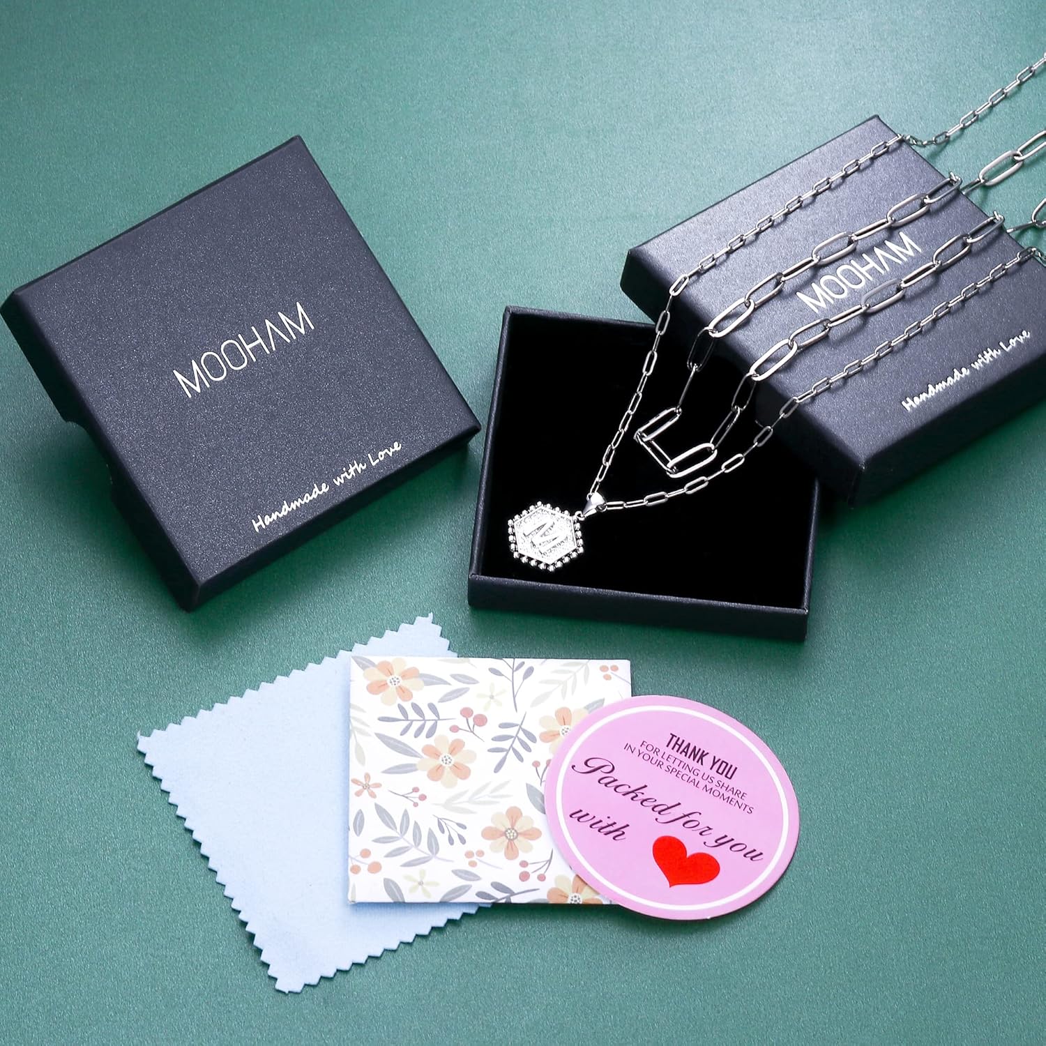 M MOOHAM Dainty Gold Necklace for Women - 14K Solid Gold Over Layering Necklaces for Women Cute Hexagon Letter Initial Necklaces for Women Gold Layered Necklaces for Women Jewelry Gifts 18 IN A’ Silver image 7 of 7 B0B21DKSS8